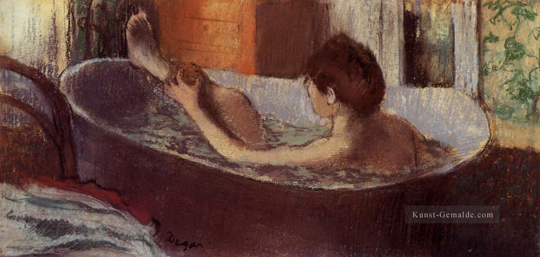 Frau in einem Bad ihrem Bein Edgar Degas sponging Ölgemälde
